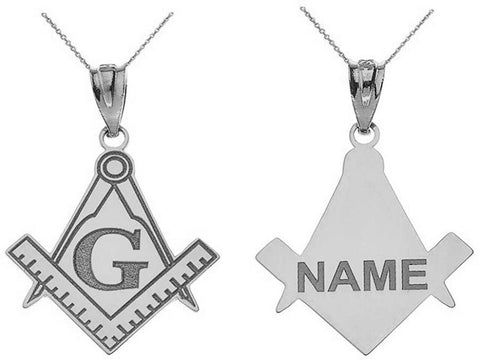 Personalized Name Silver Freemason Masonic Compass Square Pendant Necklace