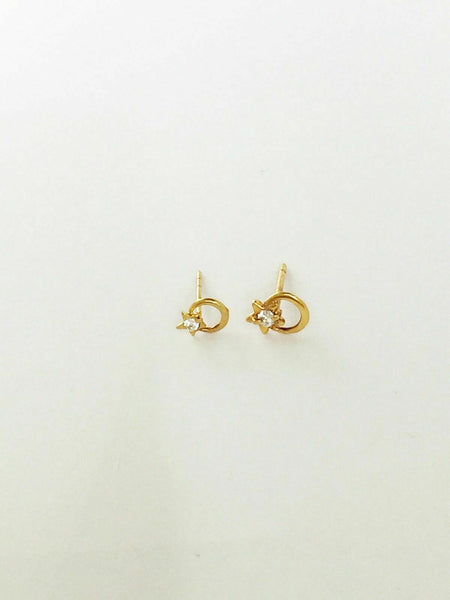 14K Solid Yellow Gold Small Mini Star Stud Earrings - Minimalist