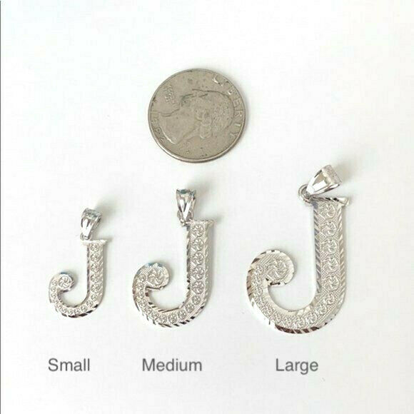925 Sterling Silver Initial Letter F Pendant Necklace - Large, Medium, Small DC