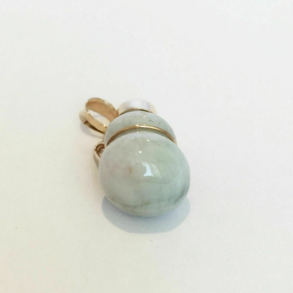 18K Solid Gold Natural Jadeite Jade Gourd Bottle Lucky Pendant