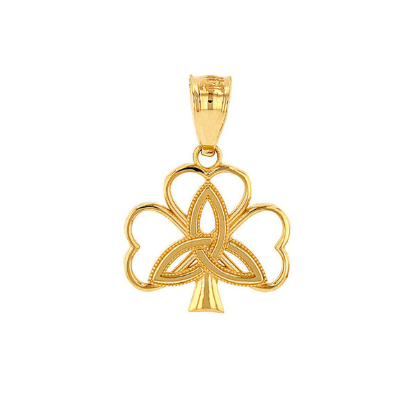 10K Solid Gold Triquetra Irish Celtic Clover Charm Pendant Necklace
