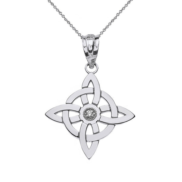 925 Sterling Silver Single CZ Wiccan Witch's Knot Pagan Pendant Necklace