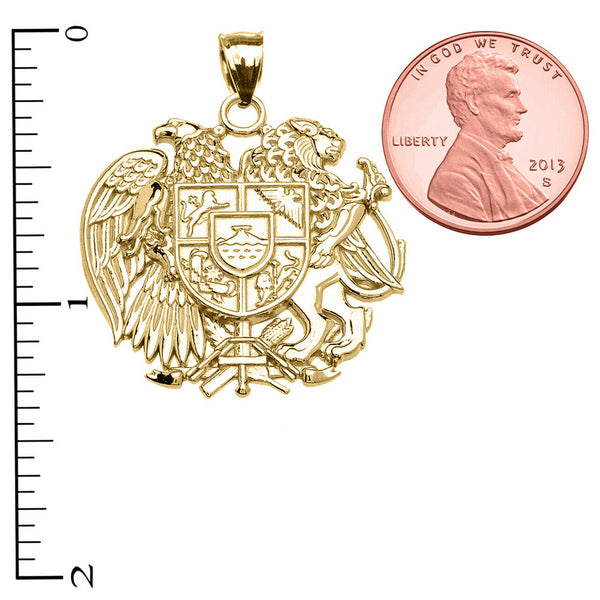 14k Solid Gold Armenian National Coat of Arms Eagle and Lion Pendant Necklace