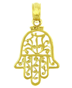 14k Yellow Gold Jewish Hand of Miriam Filigree Hamsa Charm Pendant Necklace