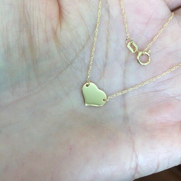 14K Solid Rose Gold Mini Small Heart Dainty Necklace - Minimalist 16"-18"