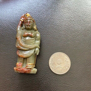 14K Real Gold Natural Red Jade Jayanti Buddha Pendant Male Large Thick Heavy