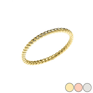 14K Solid Yellow Gold Rope Midi Design Dainty Ring - Wedding Band