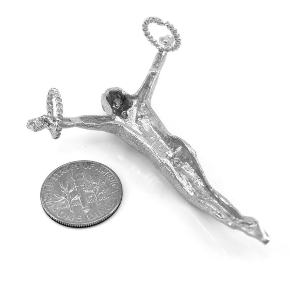 Solid 10k White Gold Crossless Crucifix Large Pendant Charm
