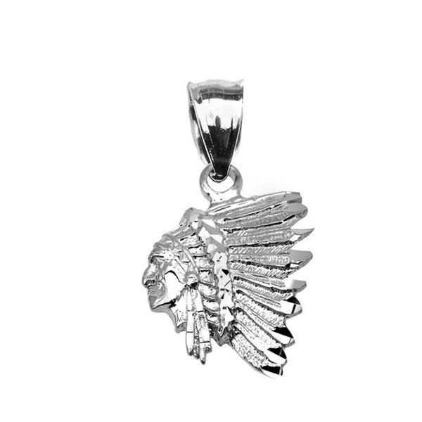 10K Solid Gold Native American Indian Head Pendant Necklace -Yellow Rose White