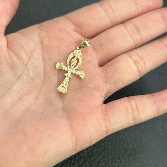 14K Solid Gold Egyptian Ankh 3D Pendant Necklace - Yellow, Rose, or White Gold