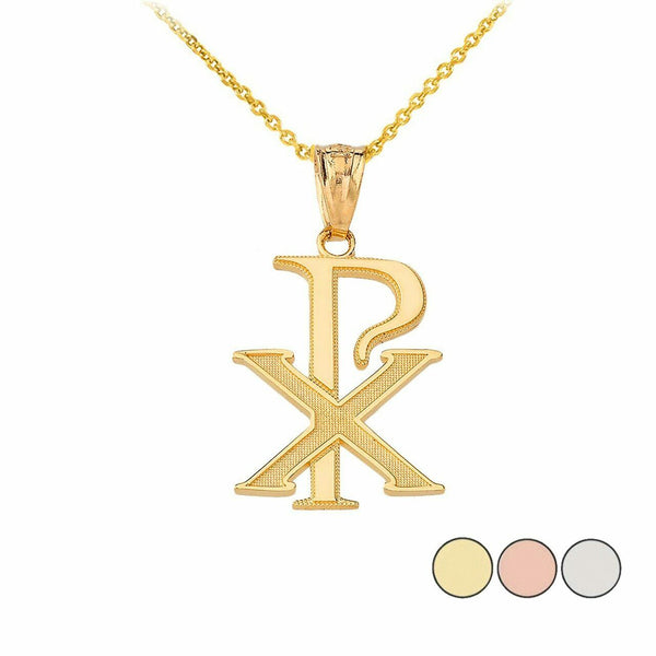 10K Solid Yellow Gold Chi-Rho Symbol Christogram Roman Pendant Necklace