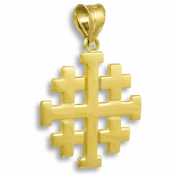 10K Solid Yellow Gold Jerusalem "Crusaders" Cross Pendant Necklace