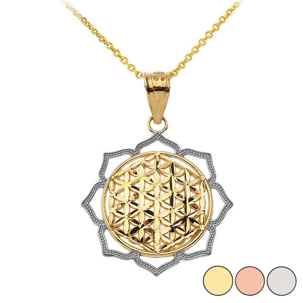 10K Solid Gold Symmetrical Circle of Life Pendant Necklace