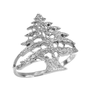 925 Sterling Silver Textured Band Lebanese Cedar Tree Women's Ring - All Sizes