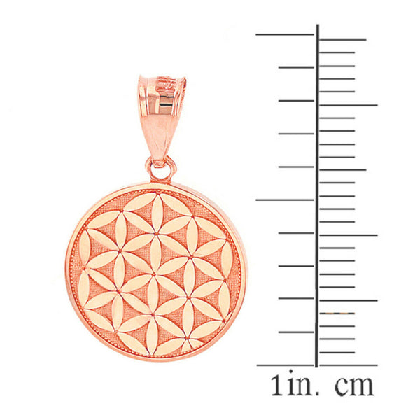 14K Solid Gold Flower of Life Dainty Disc Medallion Pendant Necklace