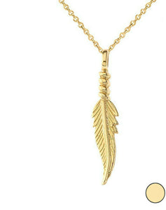 14k Yellow Gold Solid Dainty Feather Pendant Necklace 16" 18" 20" 22"