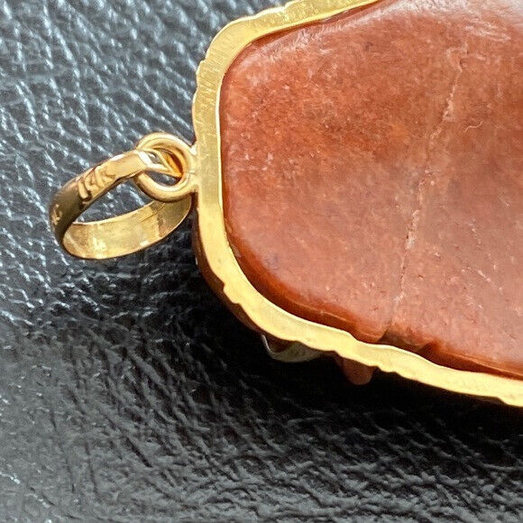 14K Real Solid Gold Red Jade Carved Jesus Christ Head Pendant Charm