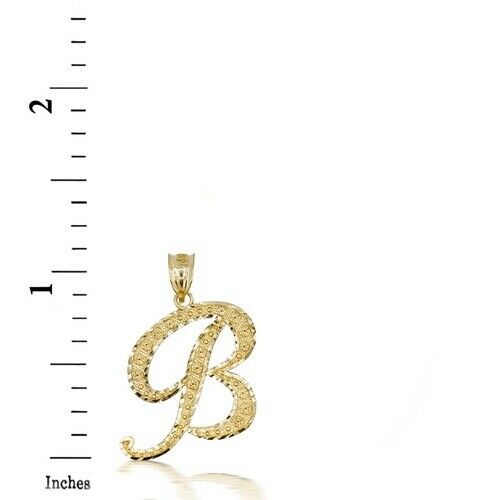 10k Solid Yellow Gold Cursive Initial Letter B Pendant Necklace