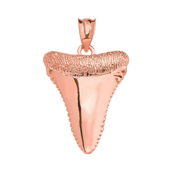 14k Solid Rose Gold Polished Shark Tooth Pendant Necklace 16" 18" 20" 22"