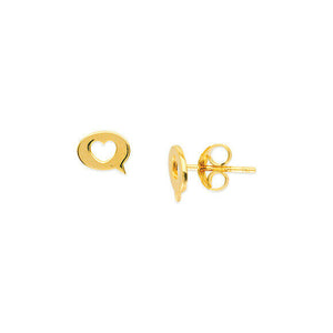 14K Solid Yellow Gold Mini Heart Cut Out Chat Box Stud Earrings - Minimalist
