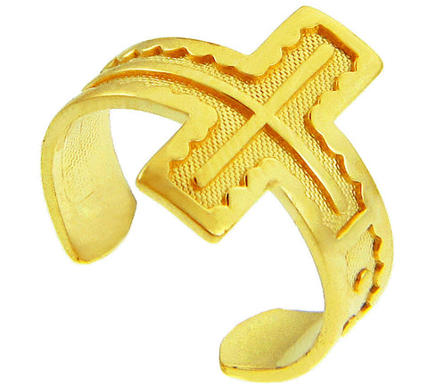 10K or 14K Solid Gold Cross Toe Ring Adjustable - Yellow, or White Gold