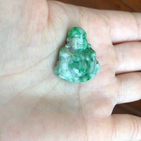 Small Happy Laughing Buddha Natural Real Green Jade (Pendant)