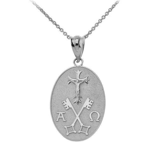 925 Sterling Silver Jesus Christ Alpha and Omega Keys of Heaven Pendant Necklace
