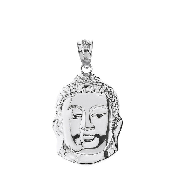 Sterling Silver Asian Zen Buddha Head Spiritual Peace Pendant Necklace S M