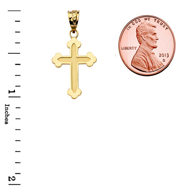 Solid 10k Yellow Gold Dainty Greek Orthodox Cross Pendant Necklace