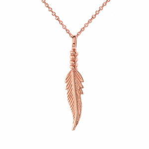 14k Rose Gold Solid Dainty Feather Pendant Necklace