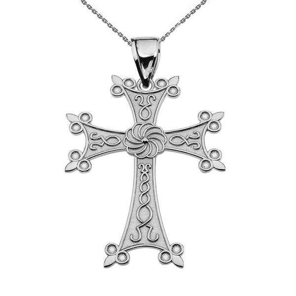925 Sterling Silver Eternity "Khachkar" Armenian Cross Pendant Necklace Medium