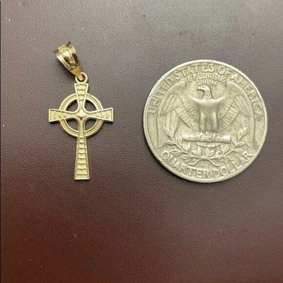 Solid 14k Yellow Gold Irish Celtic Trinity Cross 1" Pendant Necklace