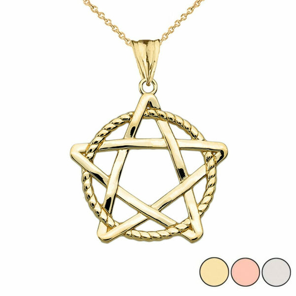 14k Yellow Gold Pentagram Friendship Intertwined In Rope Pendant Necklace