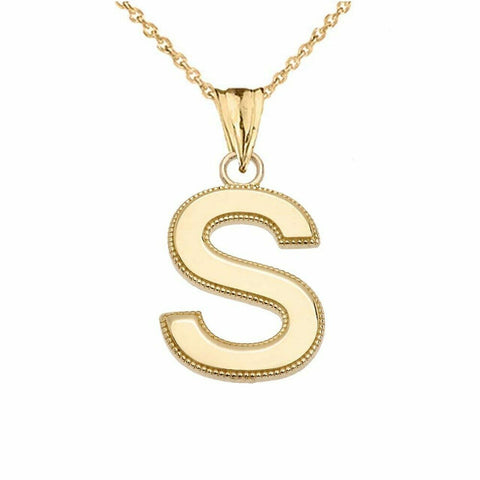 10k Solid Gold Small Milgrain Initial Letter S Pendant Necklace Personalized