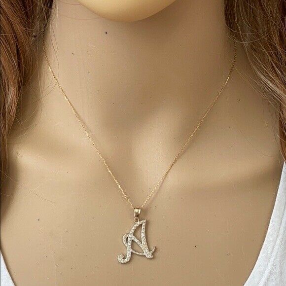 14k Solid Yellow Gold Diamonds Initial Script Letter G Pendant Necklace