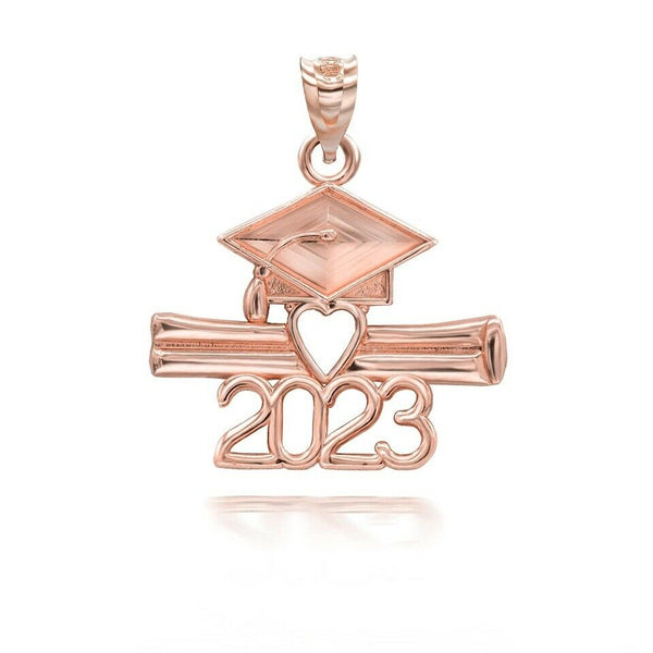 14K Solid Gold Class of 2023 Graduatio Cap and Diploma Pendant Necklace