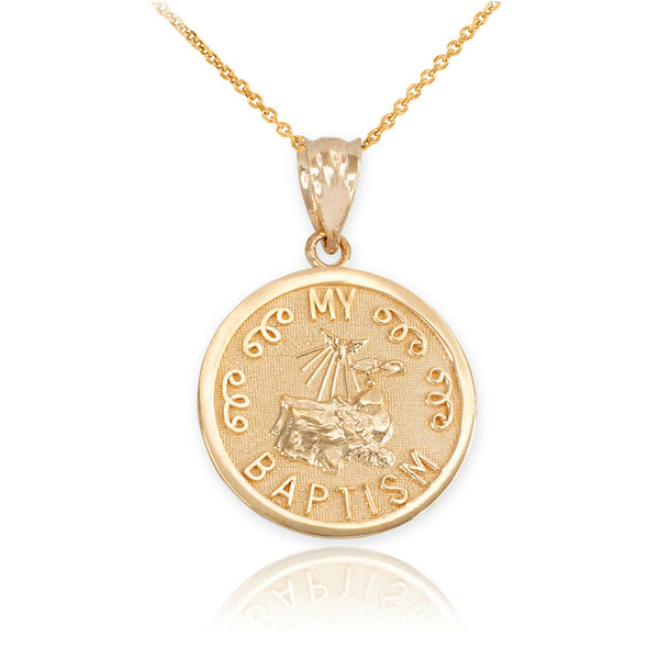 14K Solid Gold My Baptism Pendant Necklace - Yellow, Rose, White