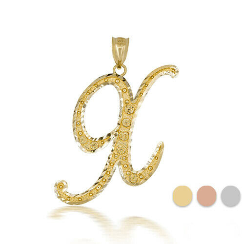 10k Solid Yellow Gold Cursive Initial Letter X Pendant Necklace