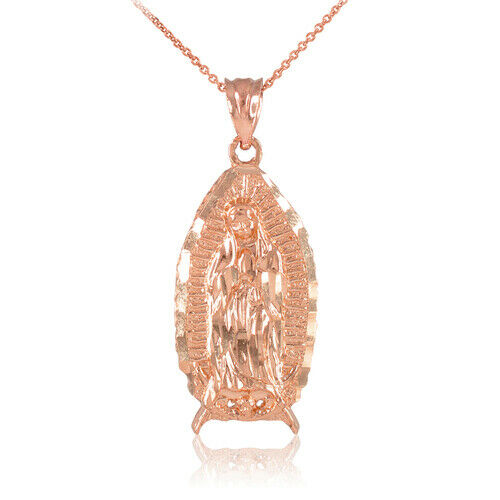 10k Rose Gold Our Lady Virgin Mary Virgen Maria De Guadalupe Pendant Necklace