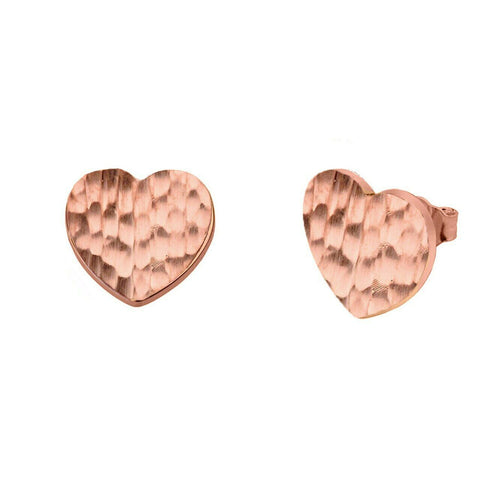 10k Solid Rose Gold Hammered Heart Stud Earrings