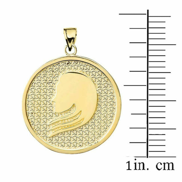 14K Solid Gold Virgo Zodiac Sign Disc Round Pendant Necklace 16" 18" 20" 22"