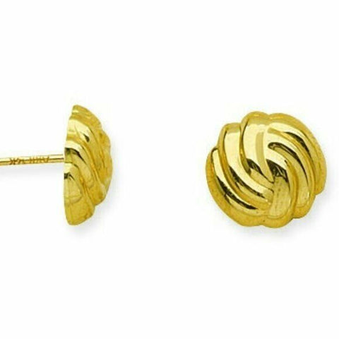 14k Solid Gold Flattened Hollow Loveknot Love-Knot Stud Earrings - Yellow 10 mm
