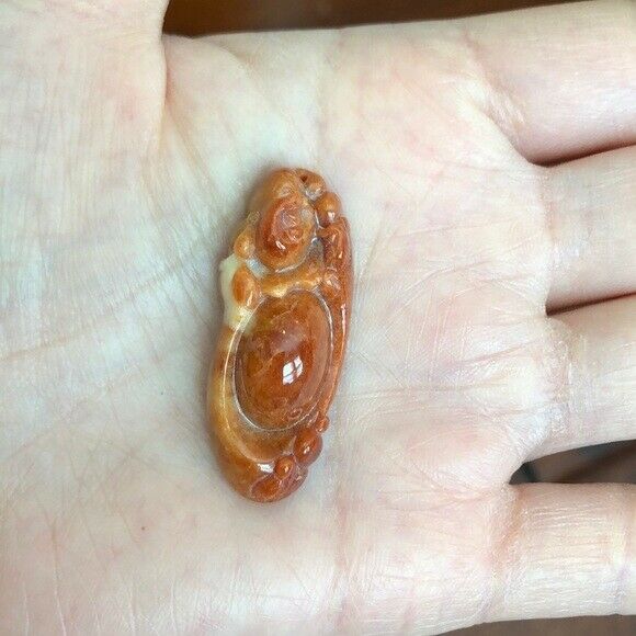 Small Happy Laughing Buddha Natural Real Red Big Belly Jade (Pendant)