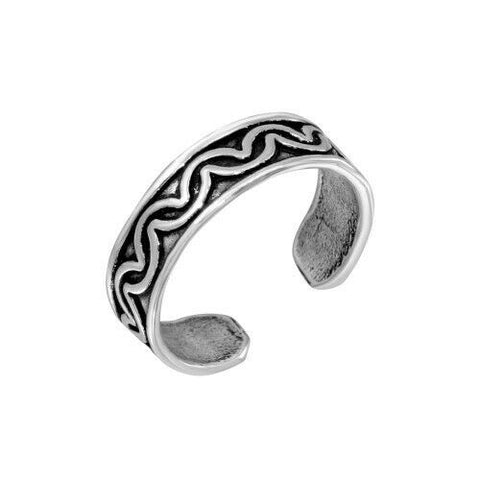 925 Sterling Silver Wave Design Adjustable Toe Ring / Finger Ring