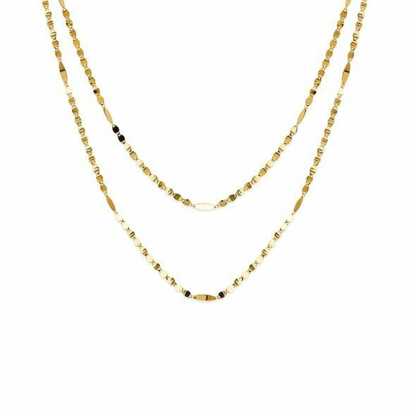 14K Solid Gold Layer Marquise Element Chain Necklace Adjust to 22"