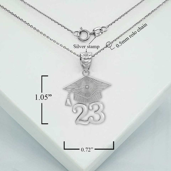 925 Sterling Silver Class of 2023 Graduation Ceremony Cap Pendant Necklace