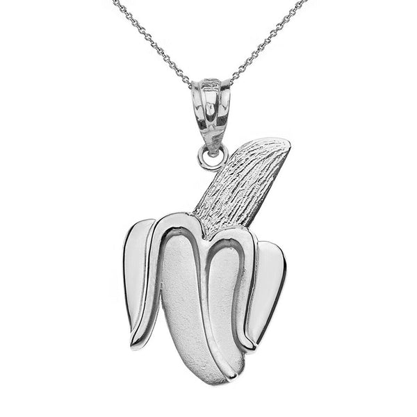 10k Solid Gold Peeled Banana Pendant Necklace Yellow White Rose