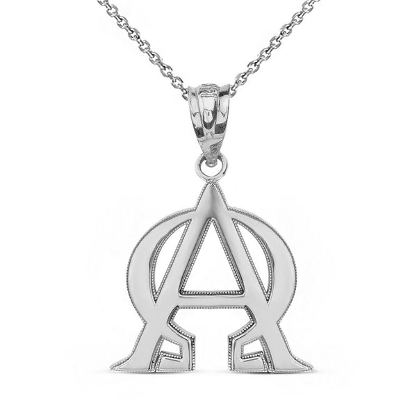 14k White Gold Christian Alpha and Omega Jesus Christ Symbol Pendant Necklace