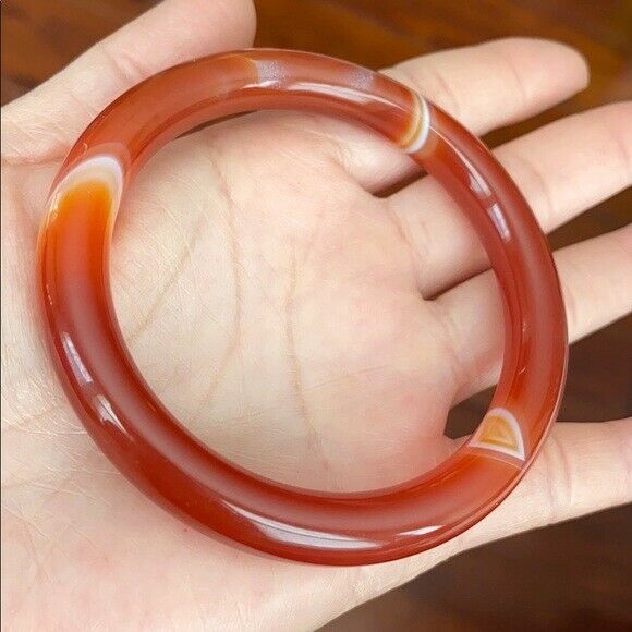 NEW Orange Red White Agate Bangle Inner Diameter 58 mm - Round Shape
