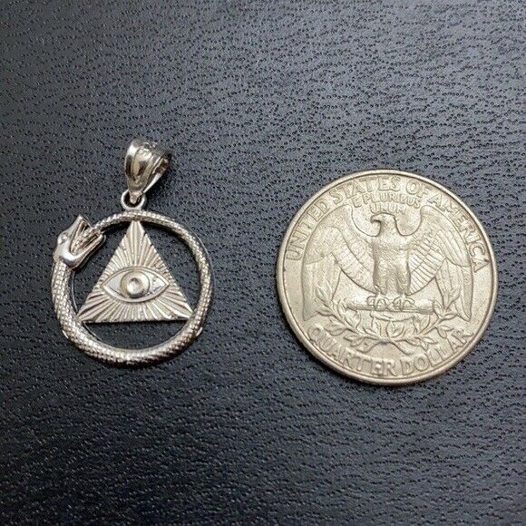 10K Solid Yellow Gold 3D Pyramid Eye of Horus Ouroboros Pendant Necklace